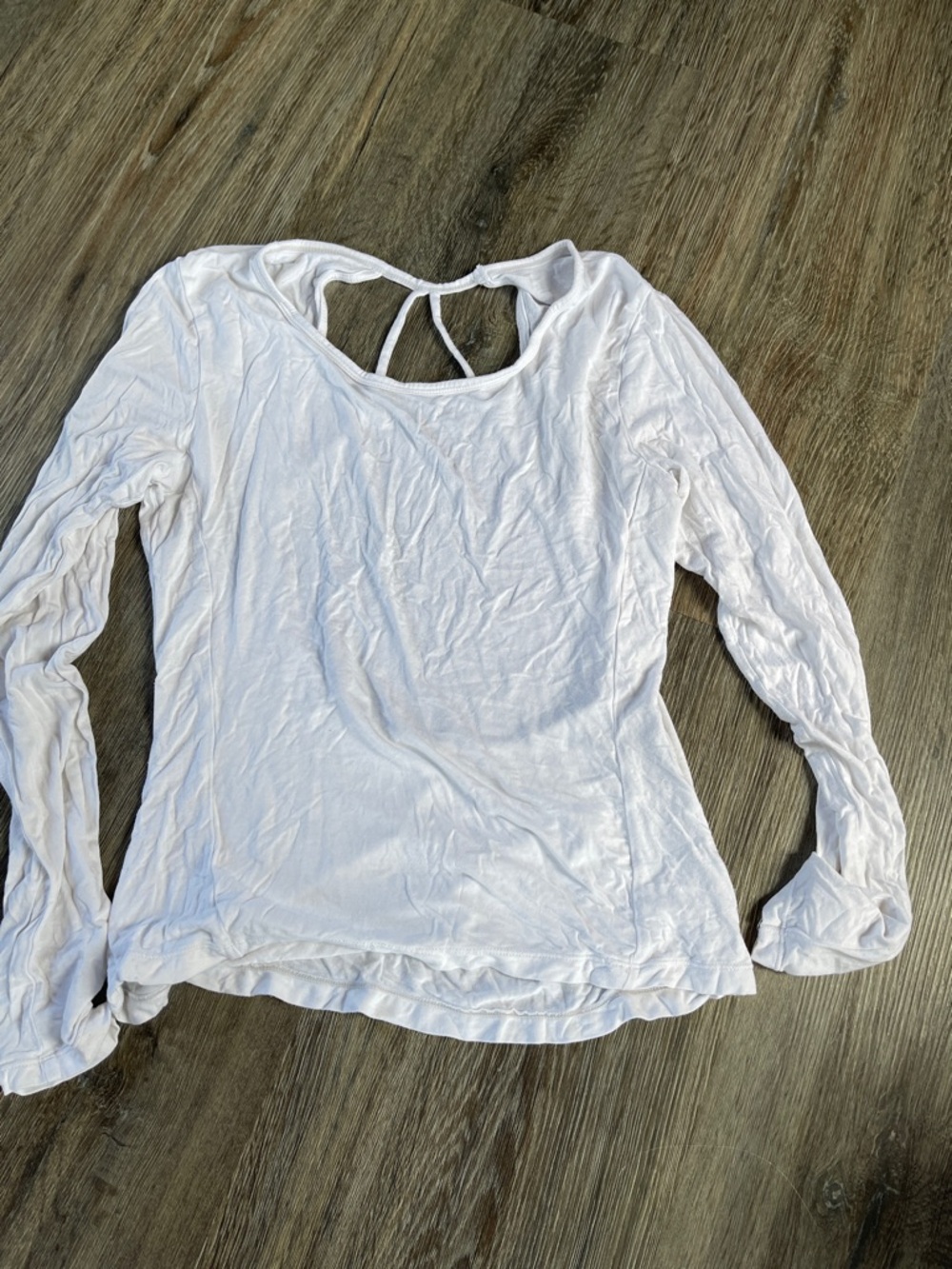 Women's White Long Sleeve Scoop Neck Top with Back Tie